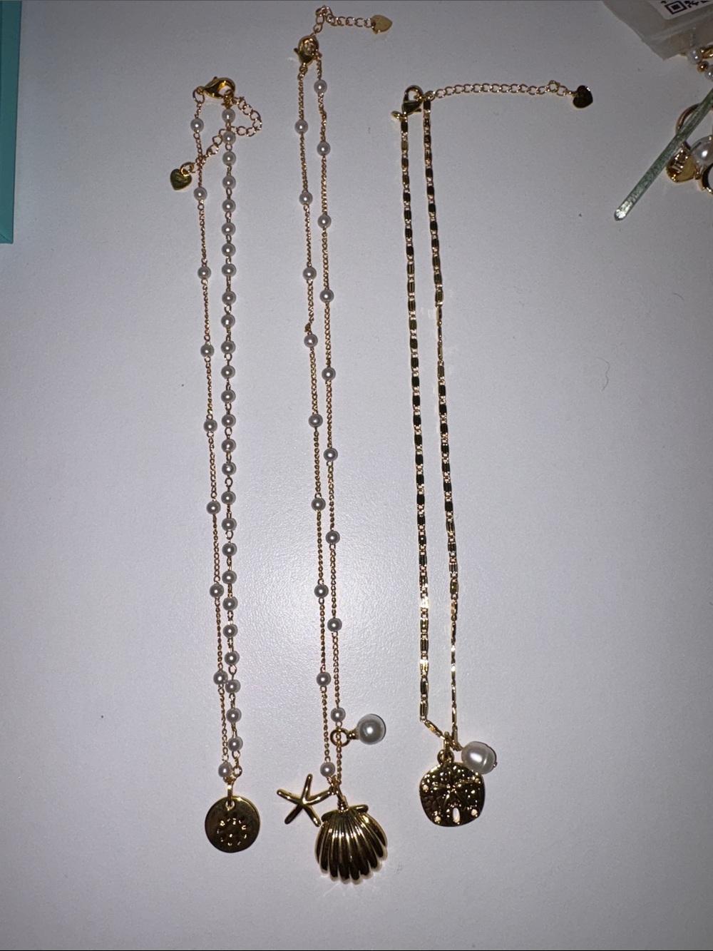 Gold Layered Shell & Pearl Necklace Bundle - Women Jewelry